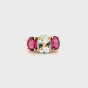 Aquamarine & Tourmaline Ring Set in 14K Yellow Gold Sz 6.5