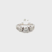 Three Stone Natural Diamond Engagement Ring Set in 14K White Gold Sz 5