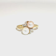 Pearl Fashion Ring in 10K Yellow Gold with Natural Diamond Accents Sz 7