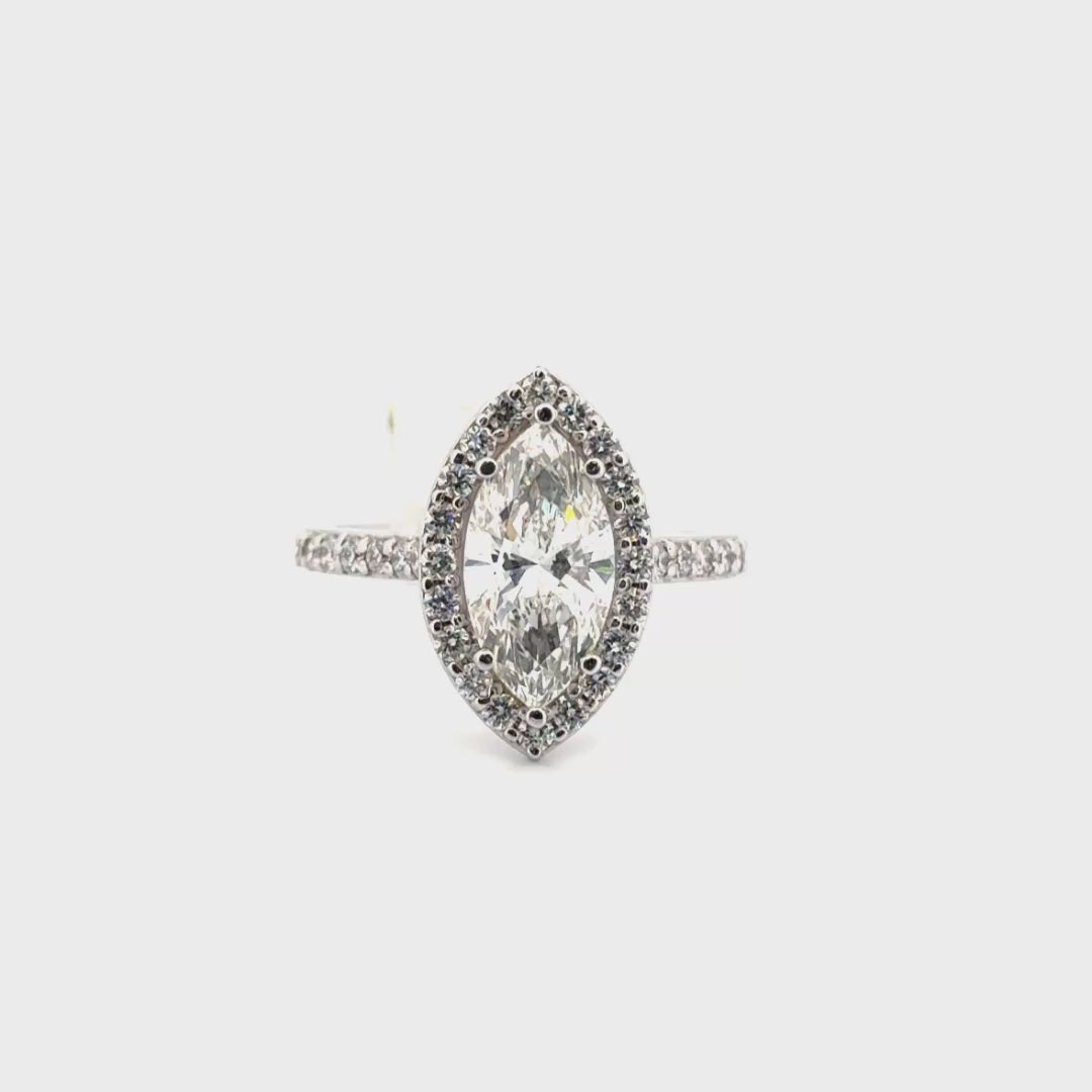 2.07ct. F VS2 Lab Grown Marquise Engagement set in Diamond Halo