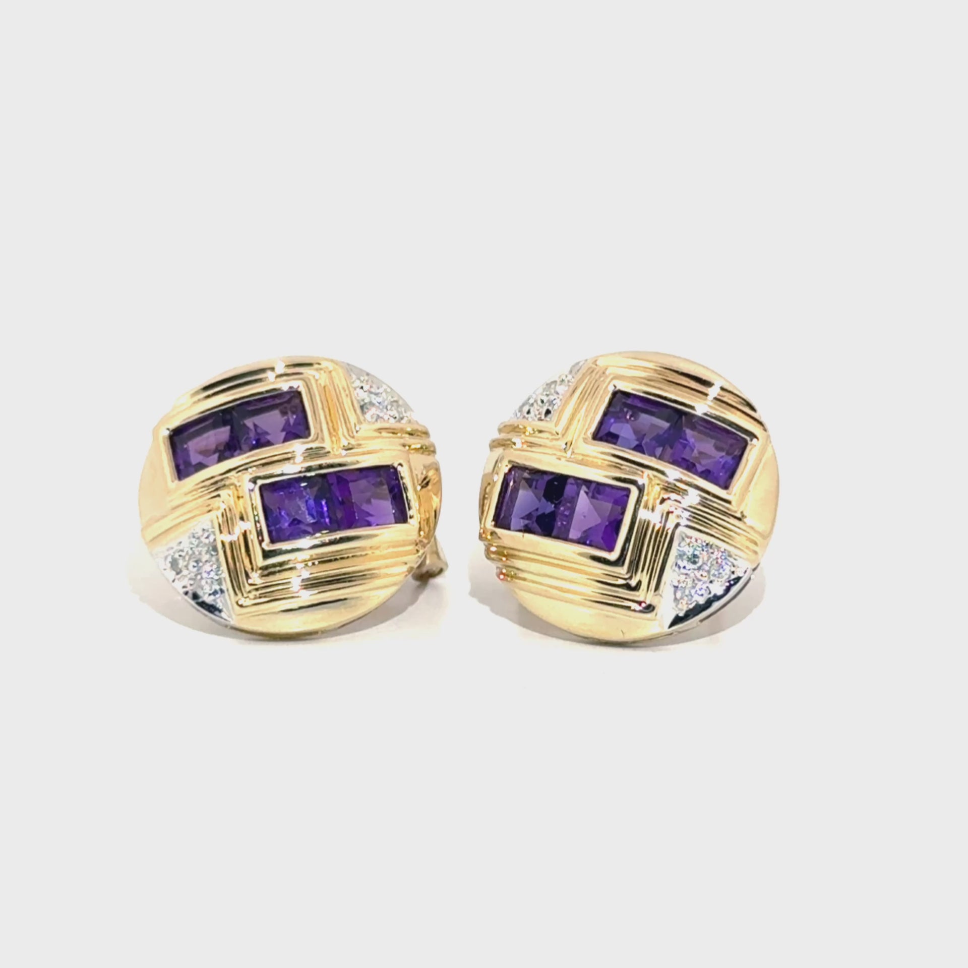 Amethyst & Diamond Earrings in 14K Yellow Gold
