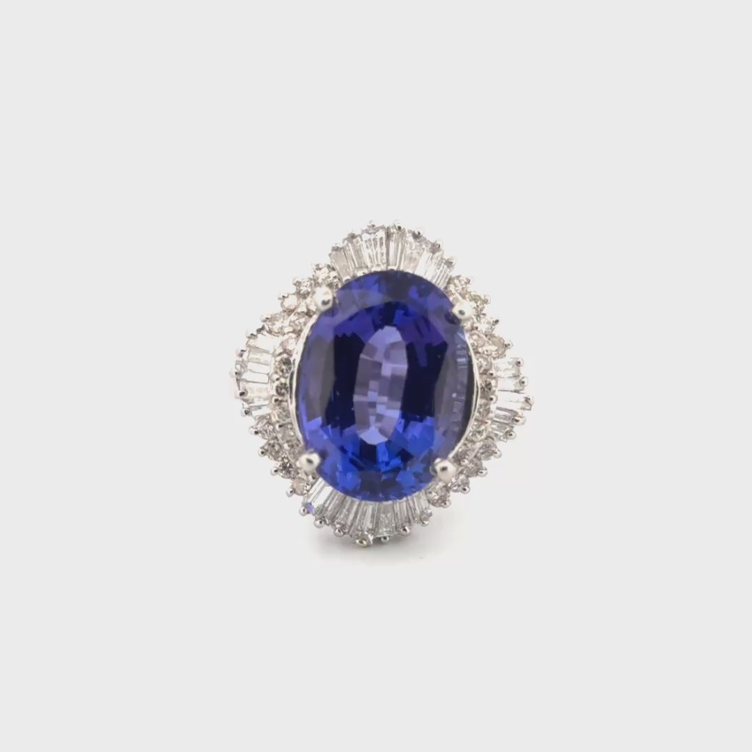 9.11ct. Tanzanite Ballerina Halo Cocktail Ring Set in Platinum