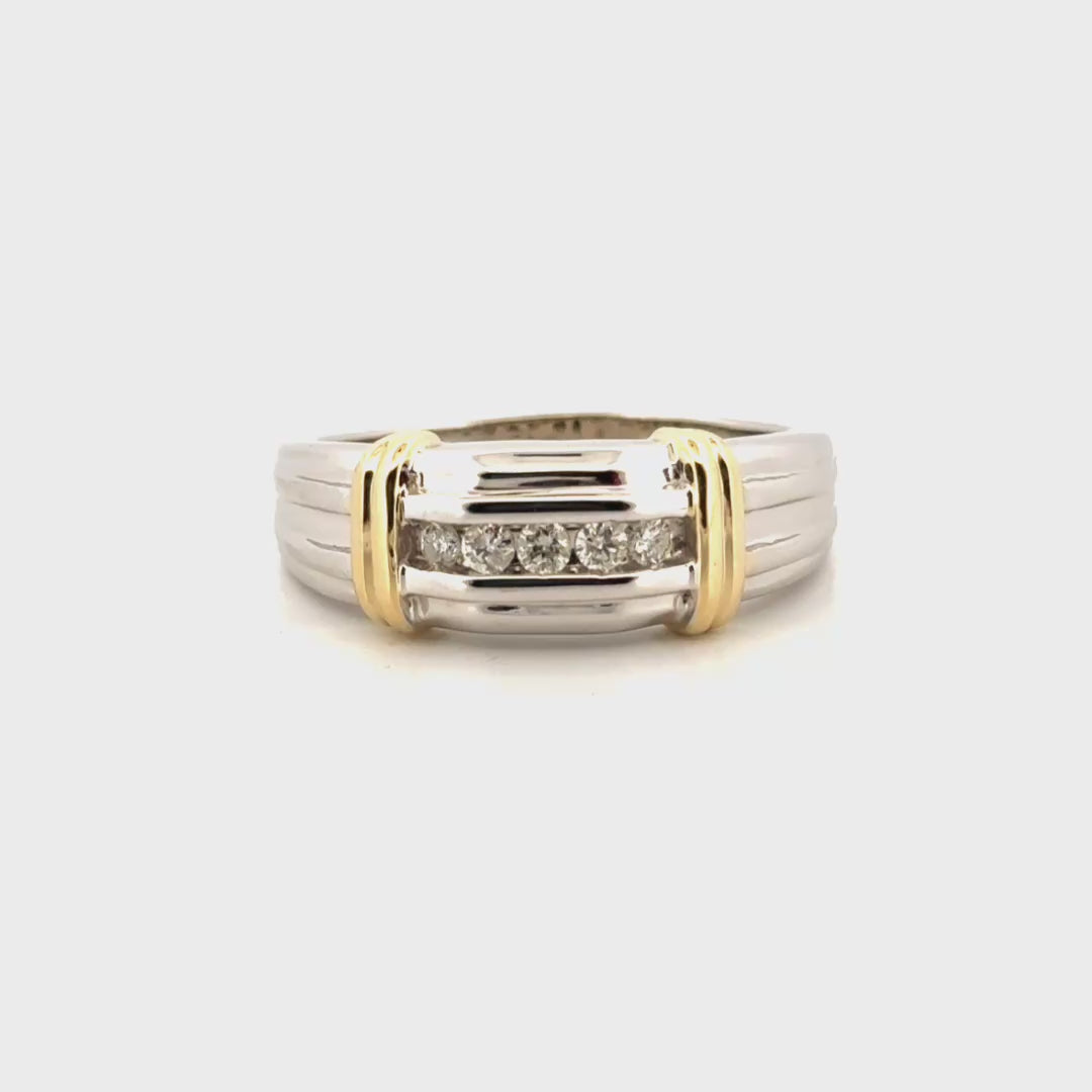 Natural Diamond Men's Ring in 14K White Gold with Yellow Gold