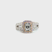 Natural Emerald Cut Diamond Engagement Ring Set in 14K White Gold with Rose Gold Accent Sz 9.5