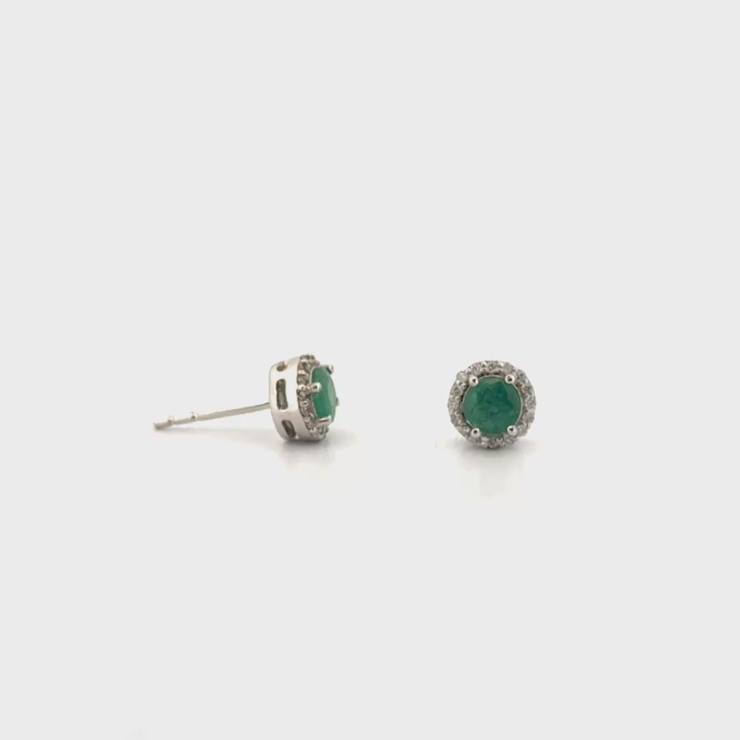 1cttw. Natural Emerald Ear Studs in 14K White Gold