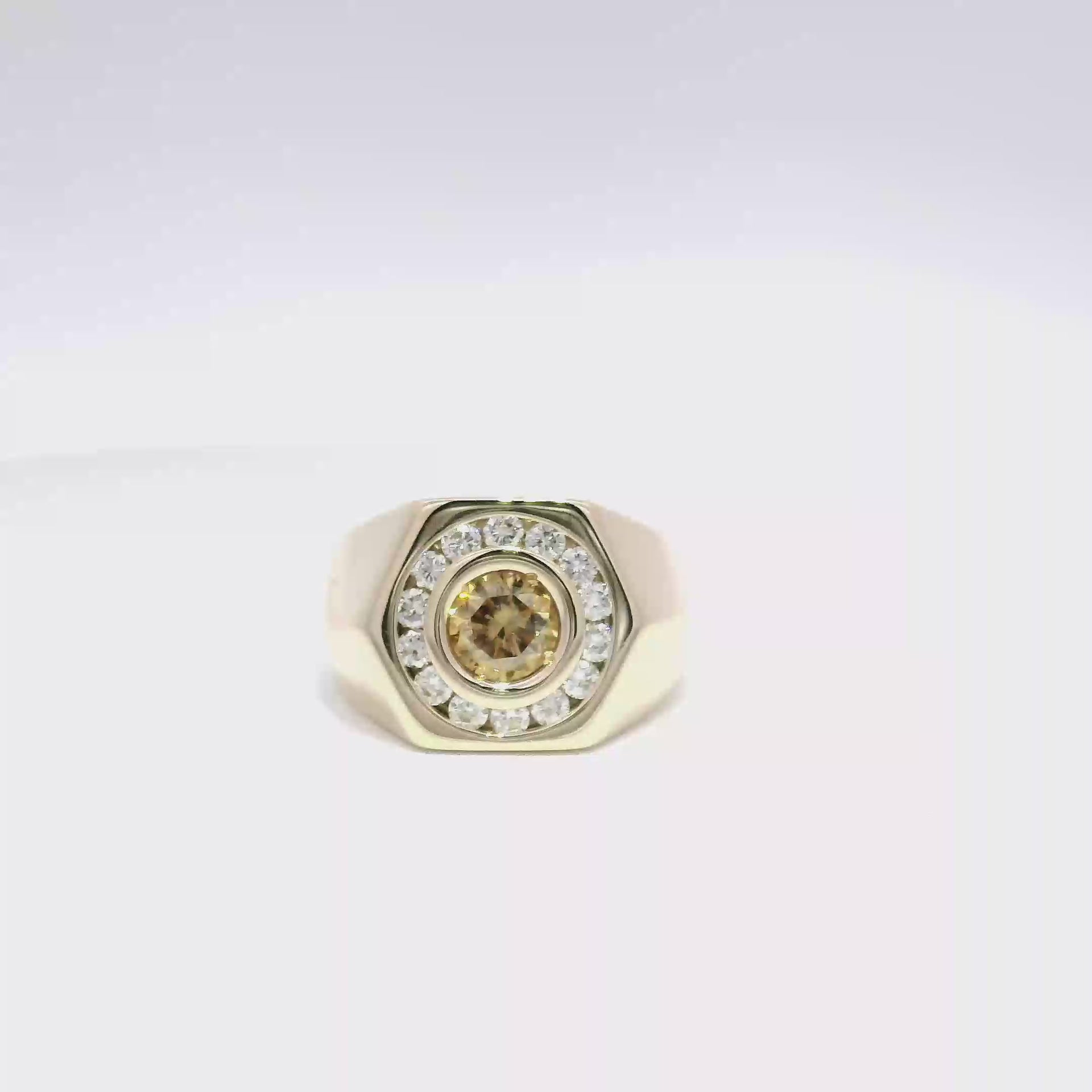 Natural Whiskey Round Diamond Men's Ring in 14K Yellow Gold