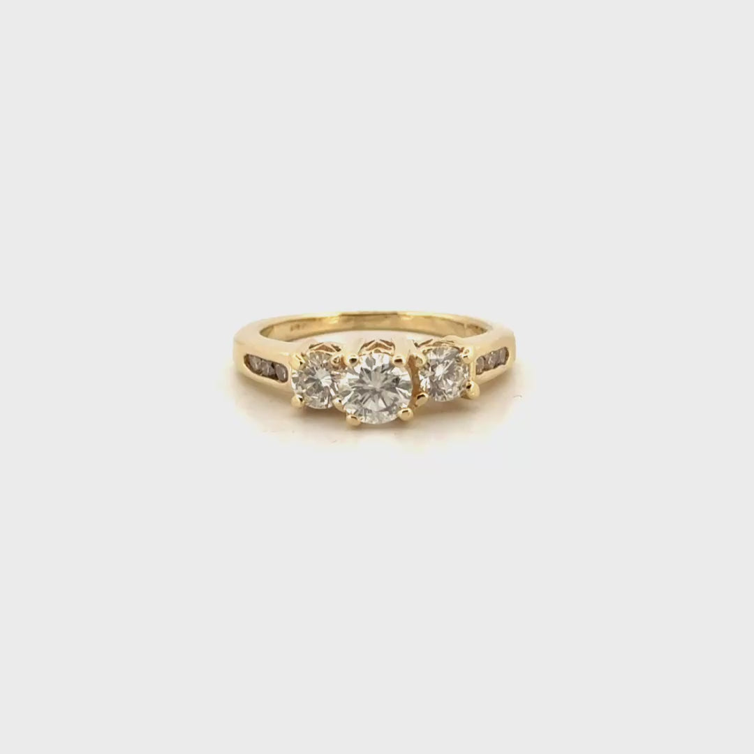 Natural Diamond Three Stone Ring in 14K Yellow Gold
