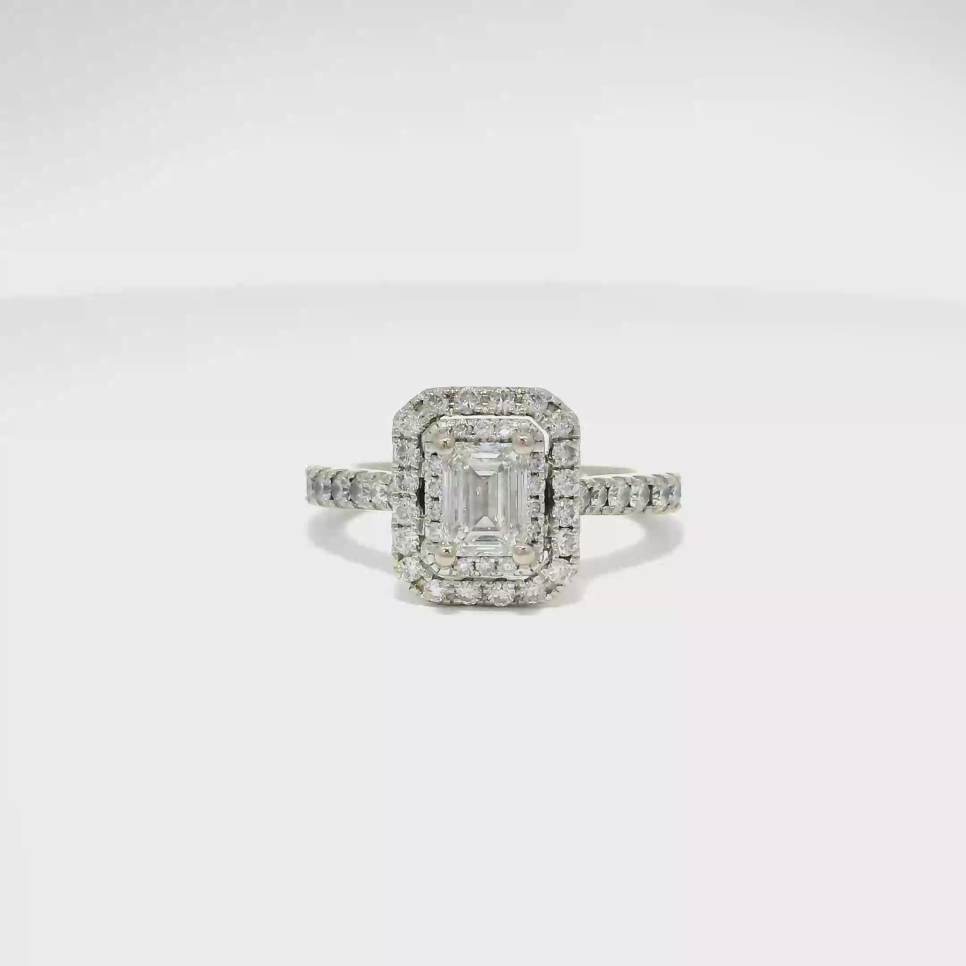 Natural Emerald Cut Diamond Set in Double Halo Vera Wang 14K White Gold Mounting