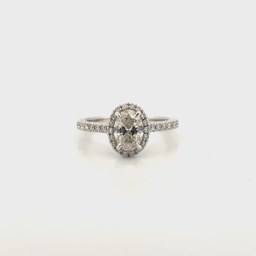 1.02ct. Natural Oval Diamond in 14K White Gold Halo Mounting