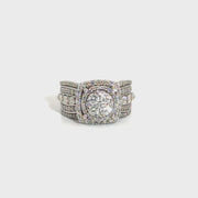 Natural Diamond Double Halo Cluster Set Engagement Ring in 10K White Gold Sz 4.5