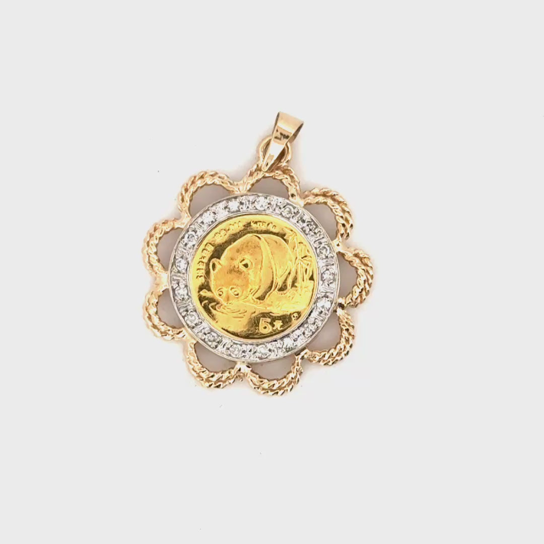 1/20oz Panda Coin Pendant in 14K Yellow Gold Diamond Bezel