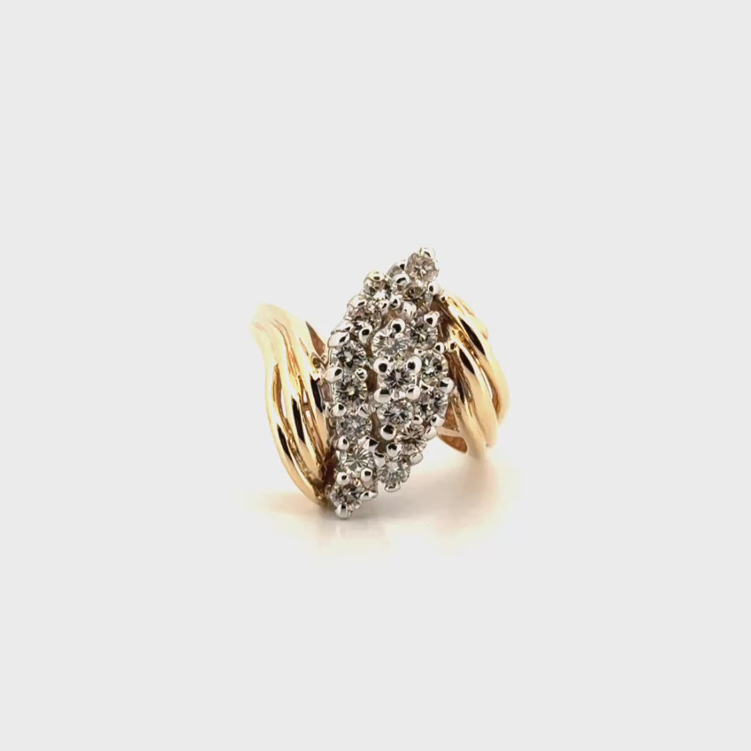 Mid Century Natural Diamond Navette Cluster Setting in 14K Yellow Gold