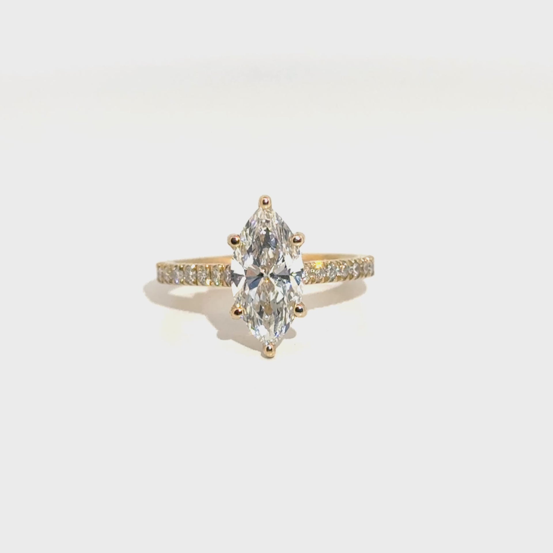 2.09ct. E VS1 Lab Grown Marquise Diamond Engagement Ring in Diamond Cathedral 14K Yellow Gold Mounting