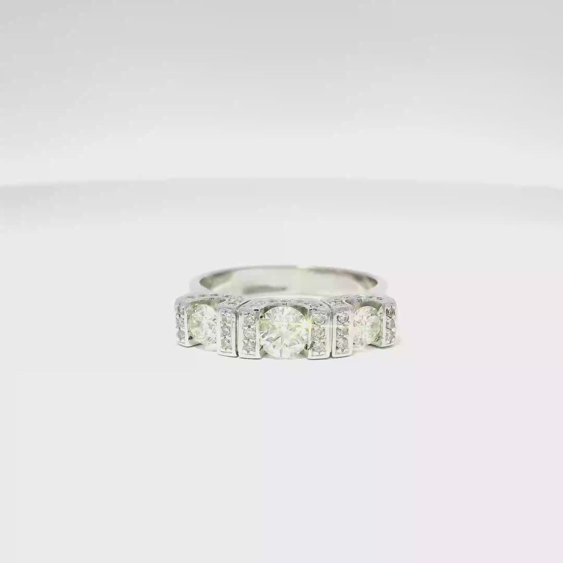 Natural Diamond Three Stone Anniversary Ring in 14K White Gold