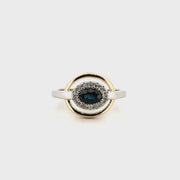 Vintage Blue Sapphire & Diamond Halo Ring in 9K Yellow & White Gold Sz 6