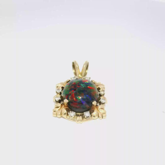Lab Grown Black Opal Pendant in 14K Yellow Gold