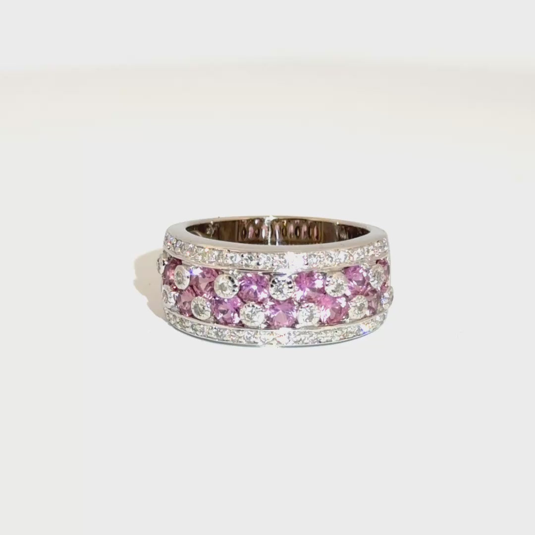 LeVian Natural Diamond & Pink Sapphire Wide Fashion Band in 14K White Gold