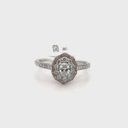 14K White & Rose Gold Two Tone Oval Diamond Ring Set in Double Halo