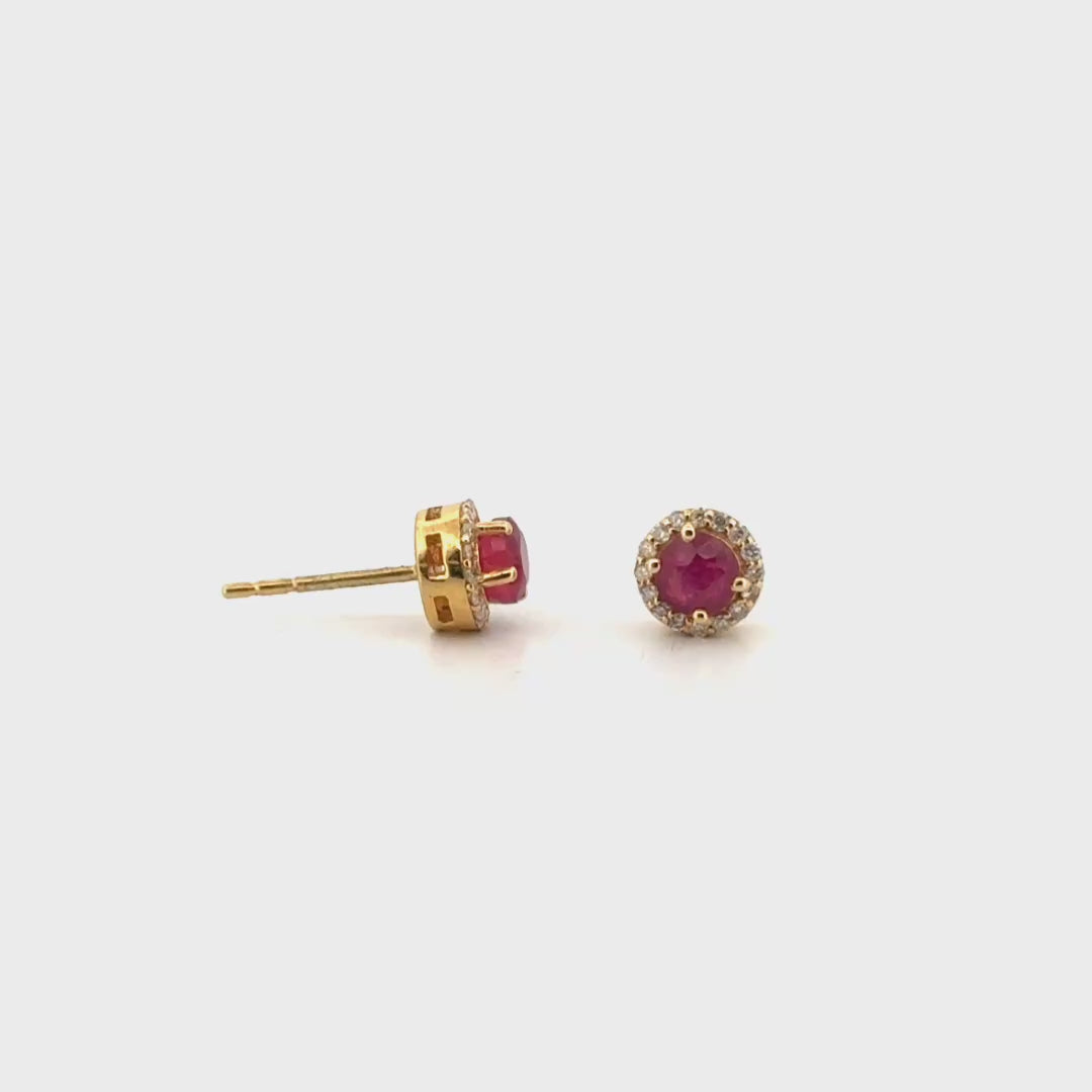 1cttw. Natural Ruby Ear Studs in 14K Yellow Gold