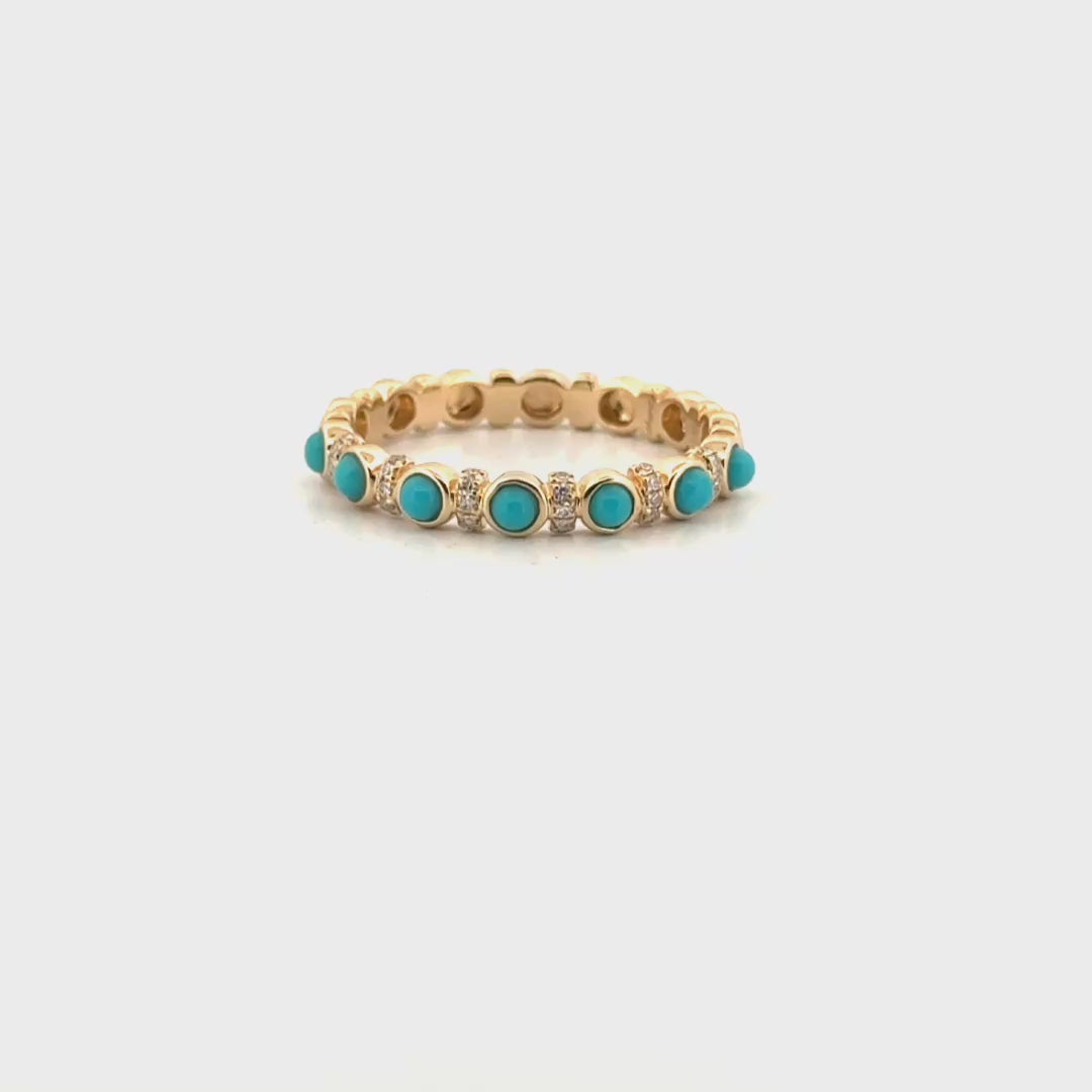 Natural Diamond & Turquoise Fashion Ring in 14K Yellow Gold