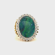 Vintage Opal Ring Featuring Natural Diamond Set in 18K Yellow Gold Sz 7