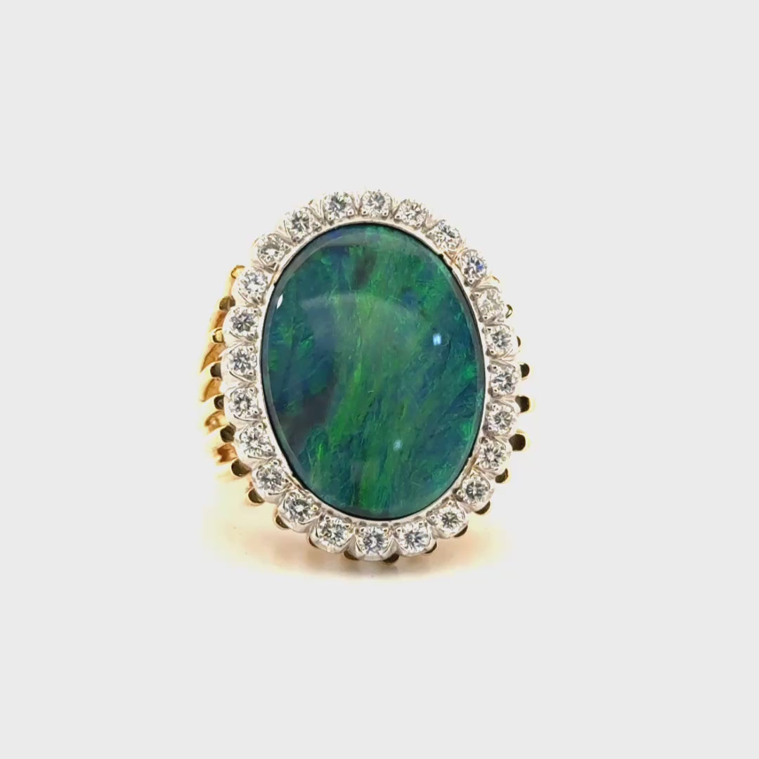 Vintage Opal Ring Featuring Natural Diamond Set in 18K Yellow Gold