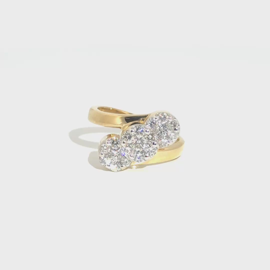 Natural Diamond Three Tier Ring in 14k Yellow Gold