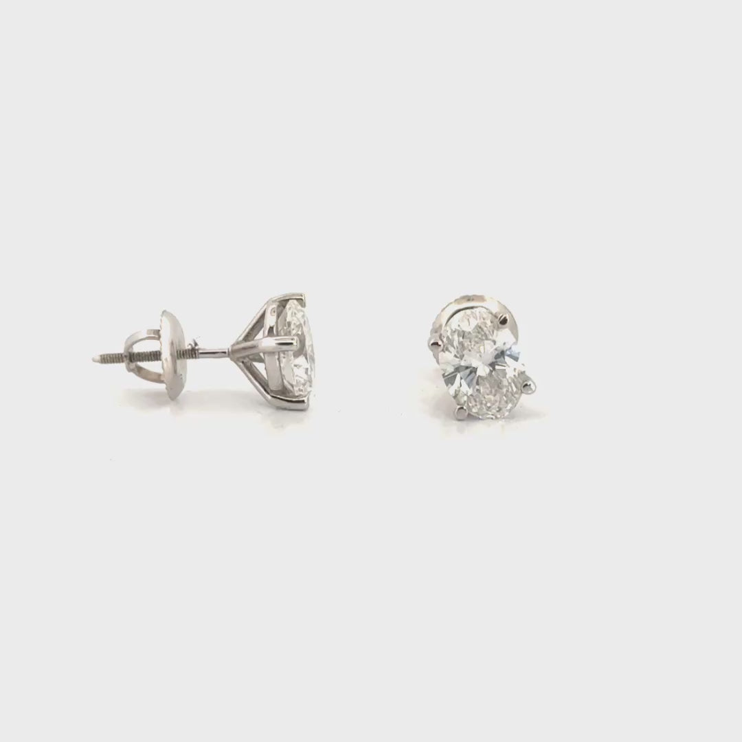 2.1cttw. Lab Grown Diamond Oval Studs F VS set in WG Screw Back