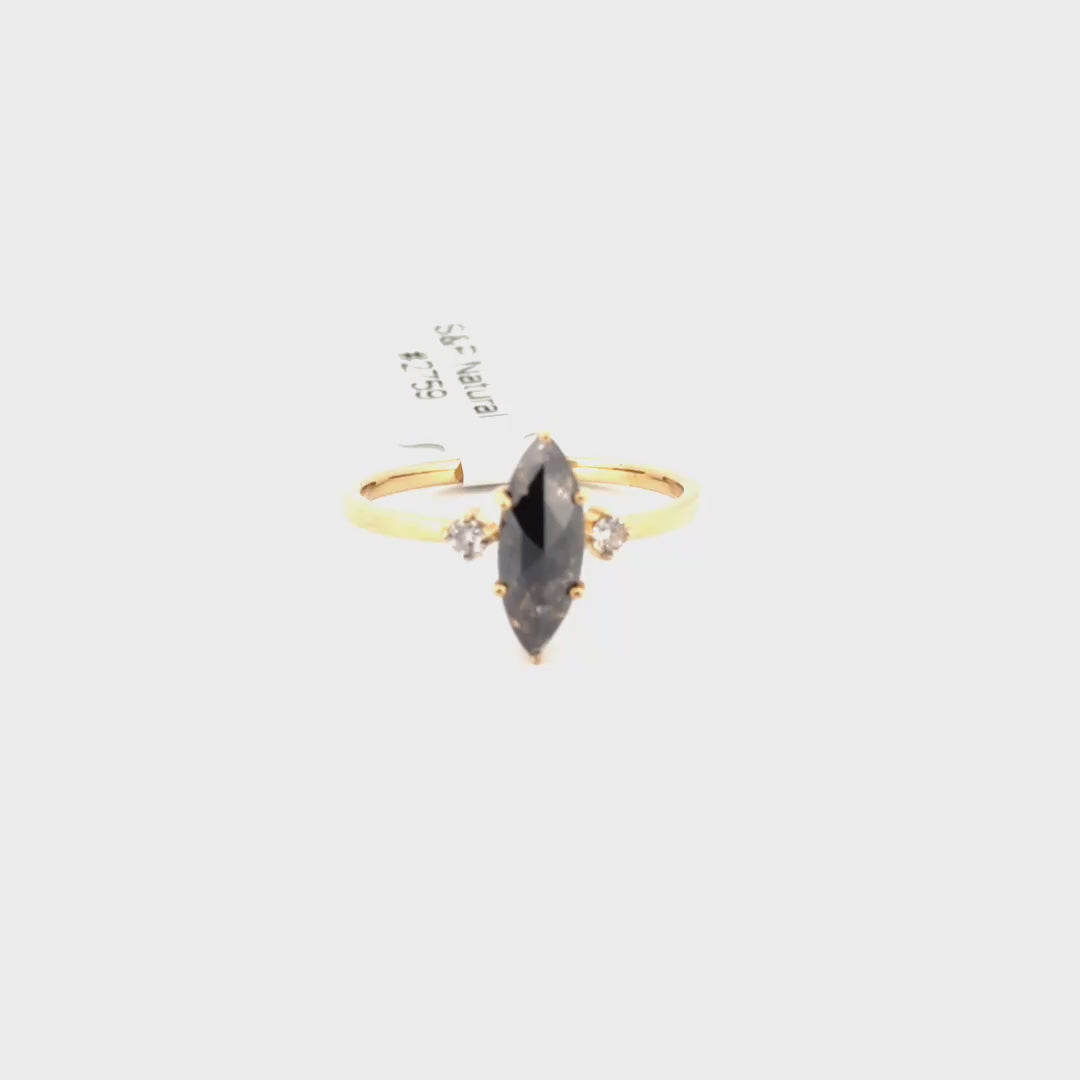 1ct. Natural Salt & Pepper Marquise Set in 18K Yellow Gold