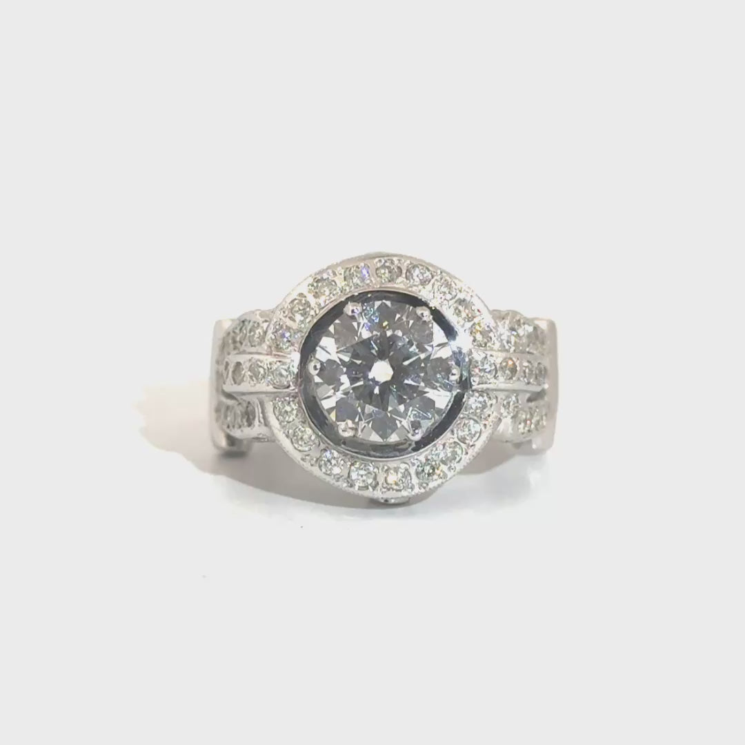 3.01ct. E VS1 Lab Grown Round Diamond in Custom 18K White Gold Estate Mounting