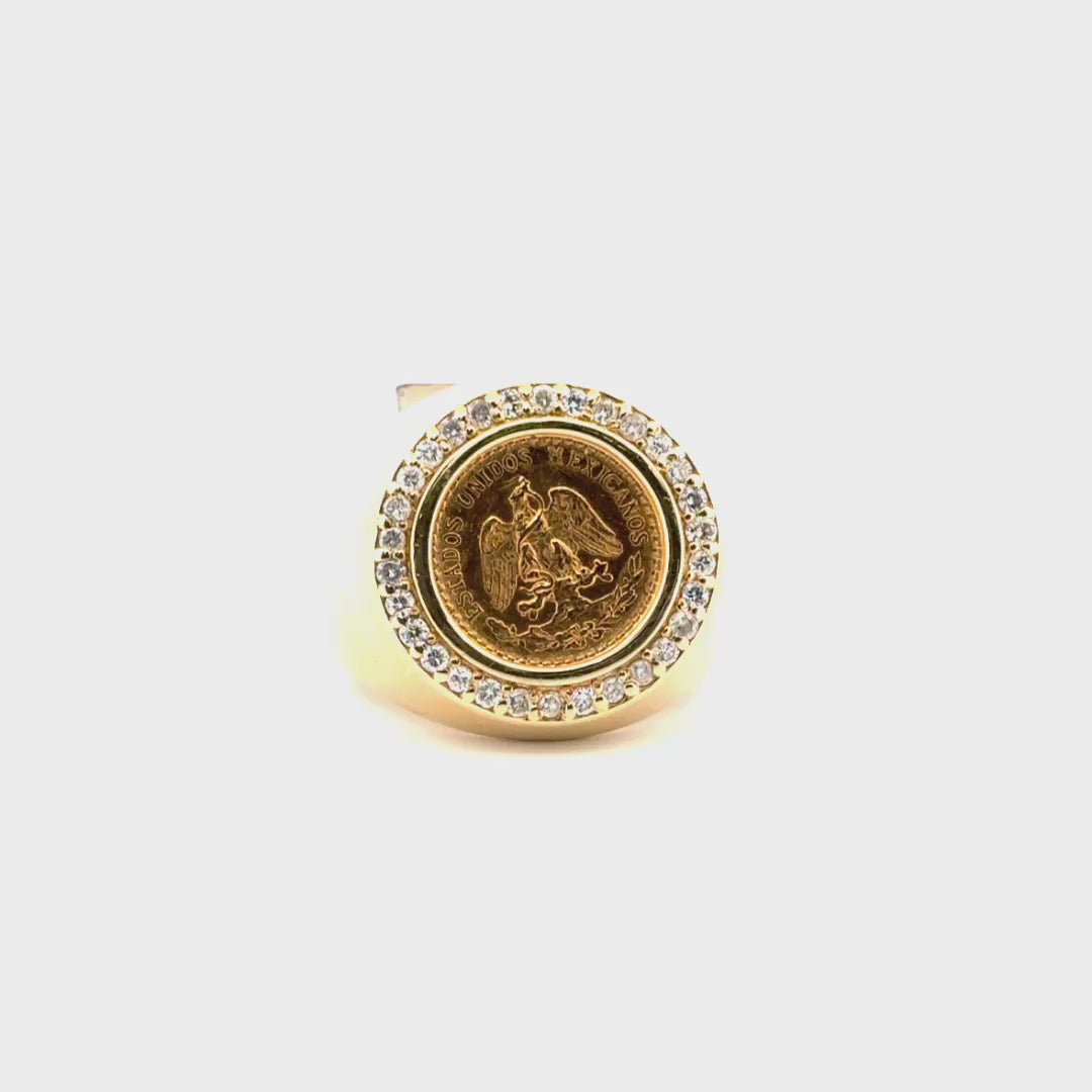 Dos Pesos Coin Ring Set in 14k Yellow Gold