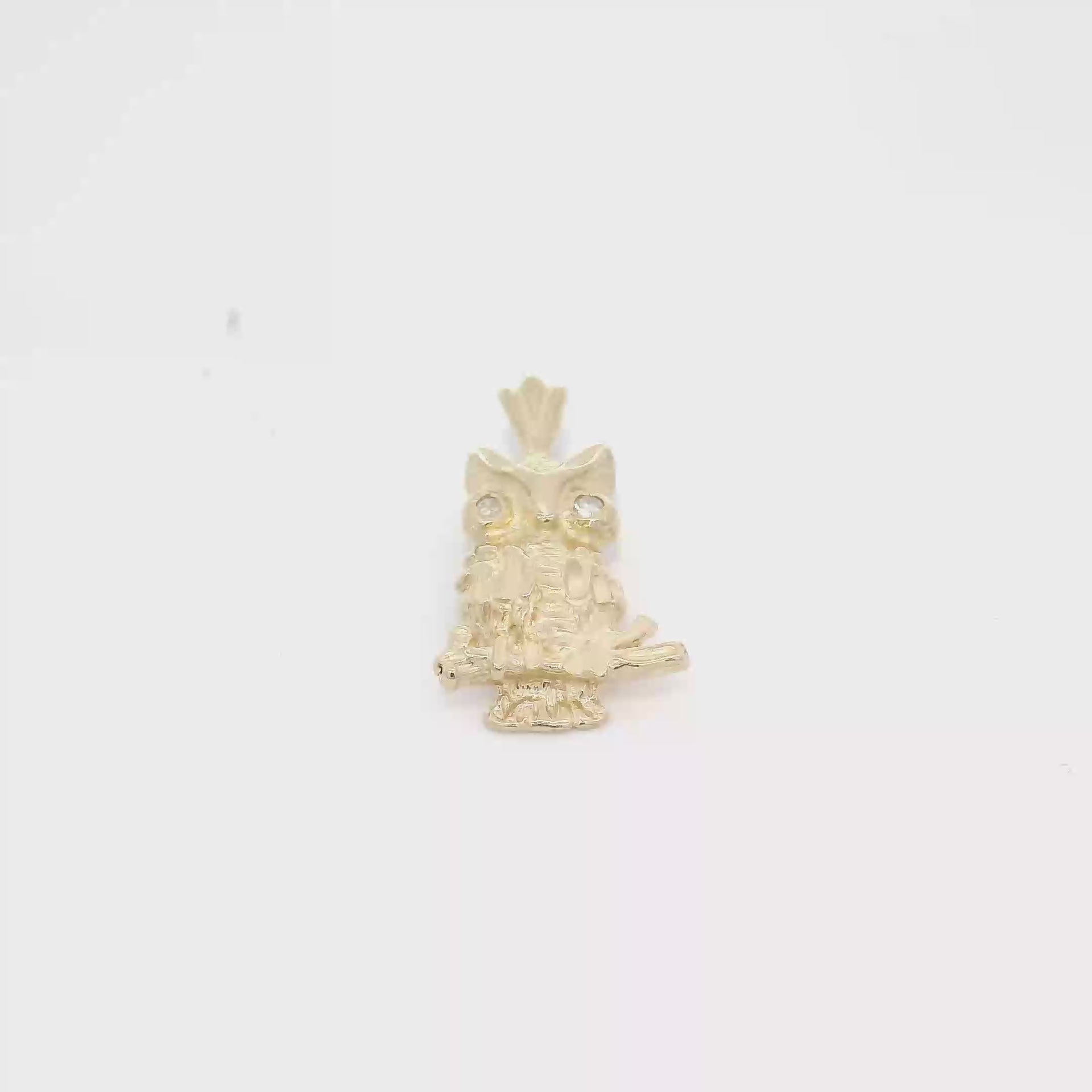 Owl Pendant with Diamond Eyes in 14K Yellow Gold