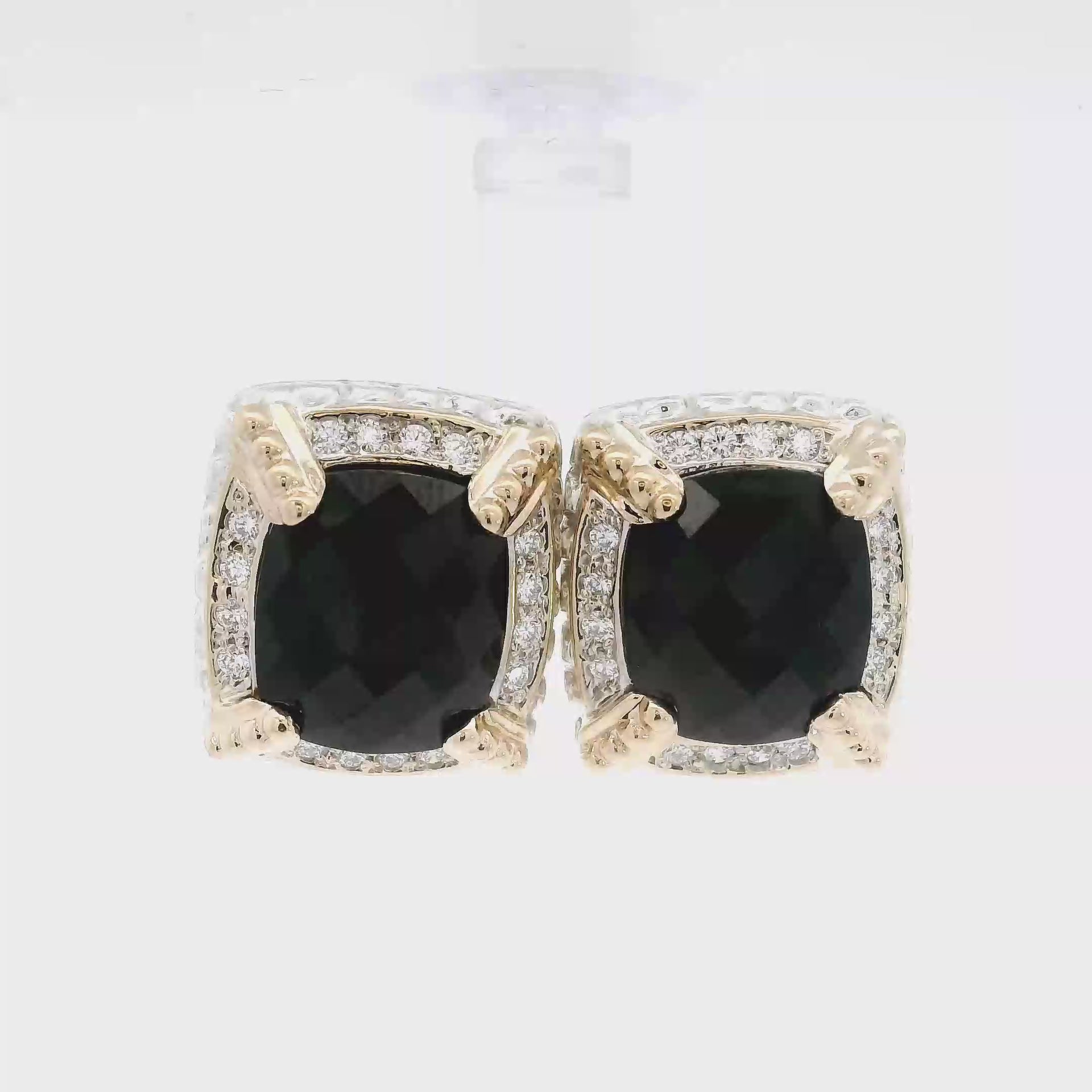 Vahan Black Onyx & Diamond Earrings Set in Sterling Silver and 14K Yellow Gold