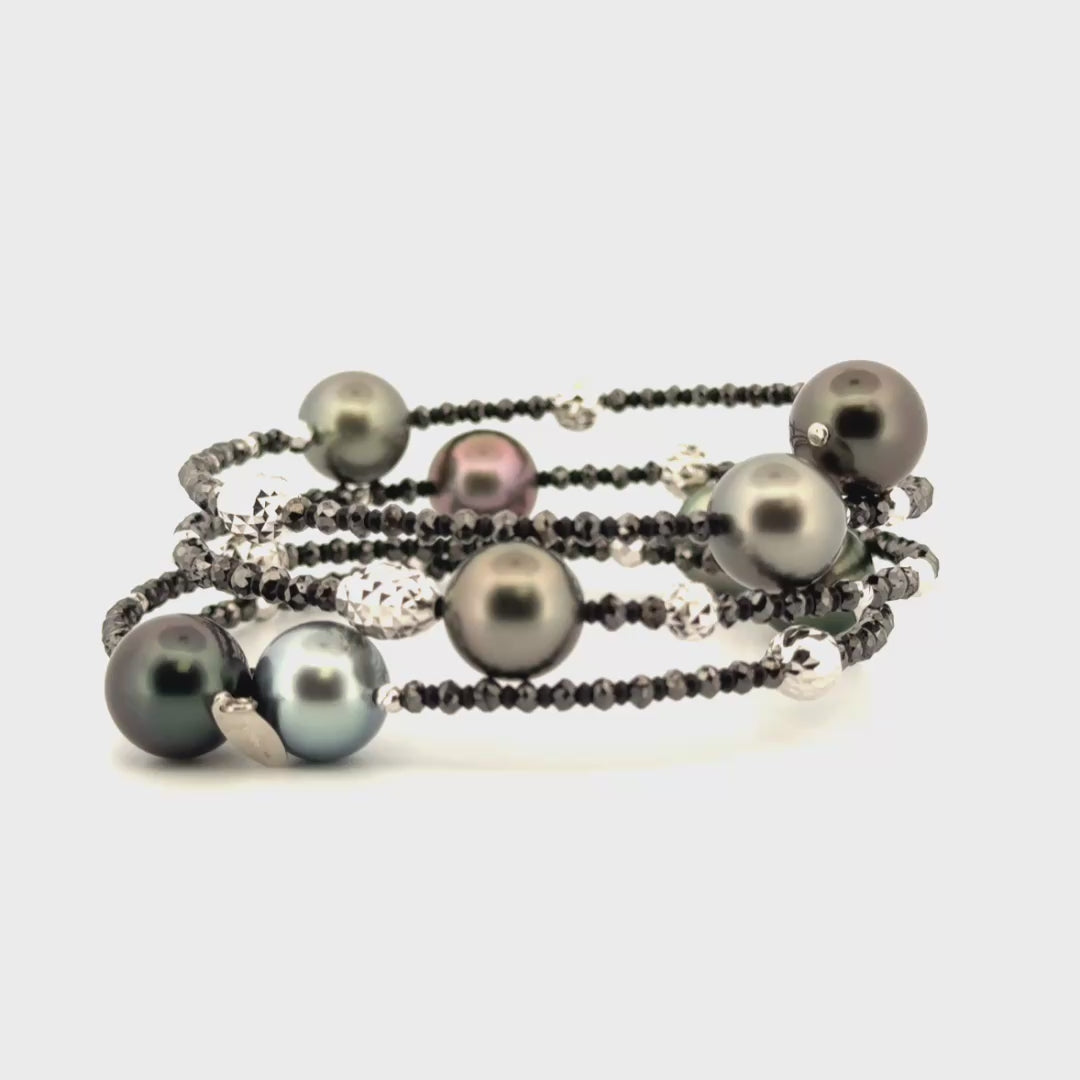 Black Diamond & Tahitian Pearl Bracelet With 18K White Gold Beads