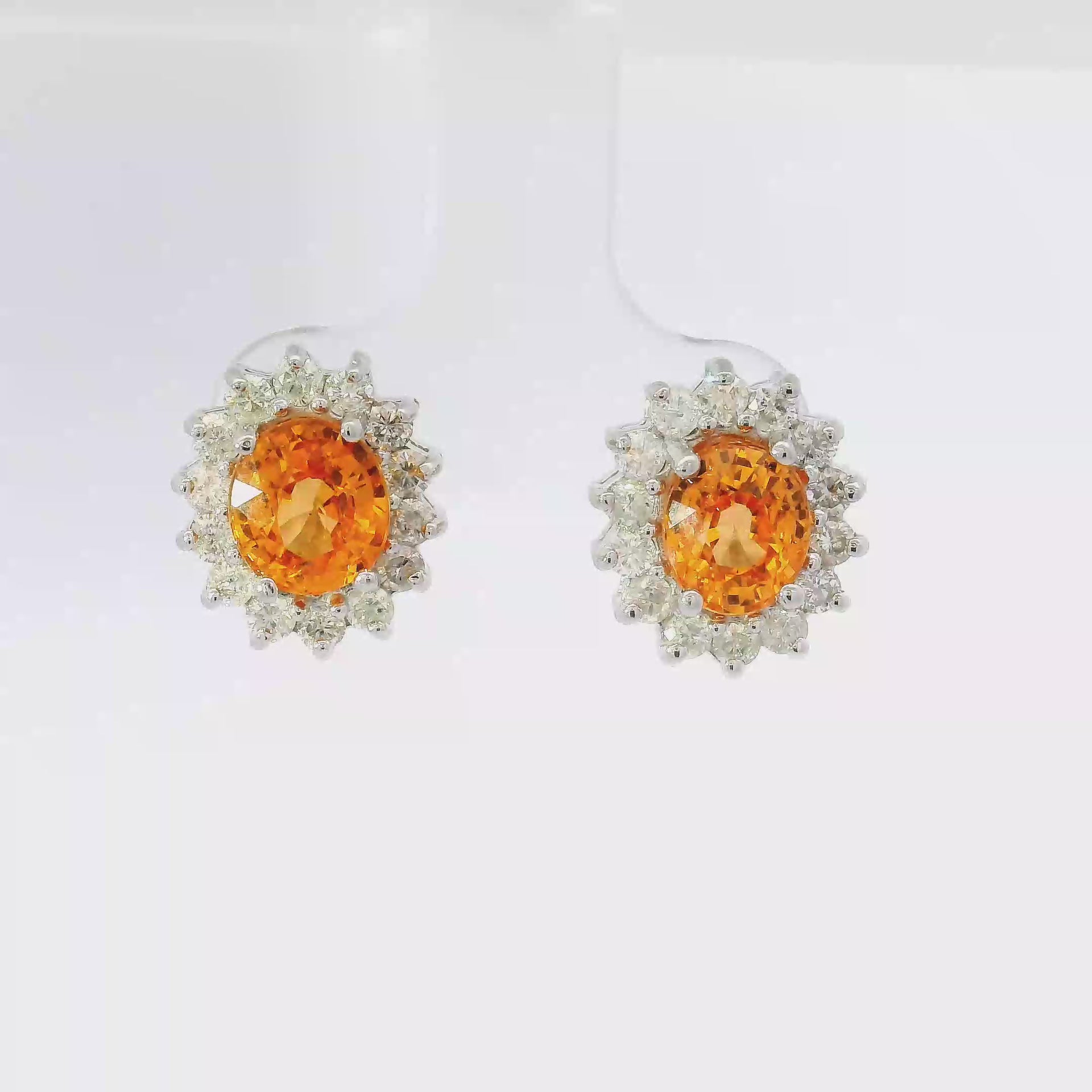 3.22cttw. Spessartite Garnets in 14K White Gold Diamond Halo Ear Studs