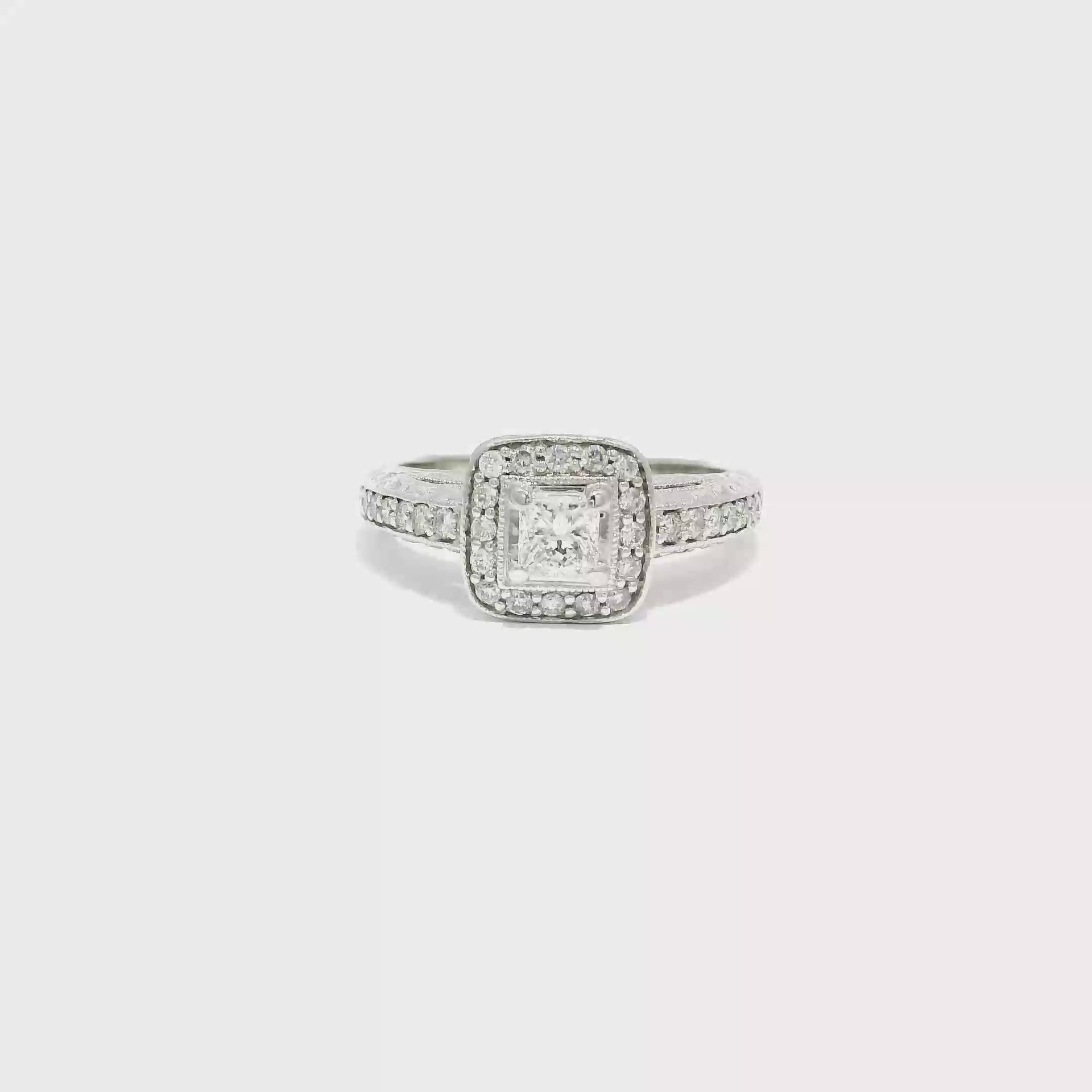 Natural Princess Cut Diamond Ring in 14K White Gold
