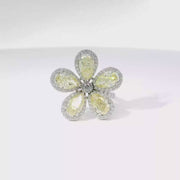 3.25cttw. Lab Grown Fancy Light Yellow Pears & White Round Diamond Flower Ring in 14K White Gold Sz 7