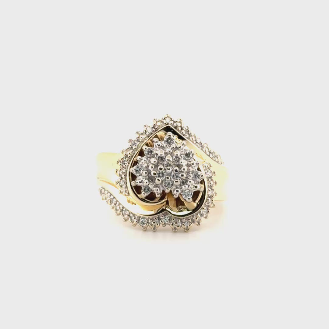 Natural Diamond Heart Shape Diamond Cluster Ring in 14K Yellow Gold