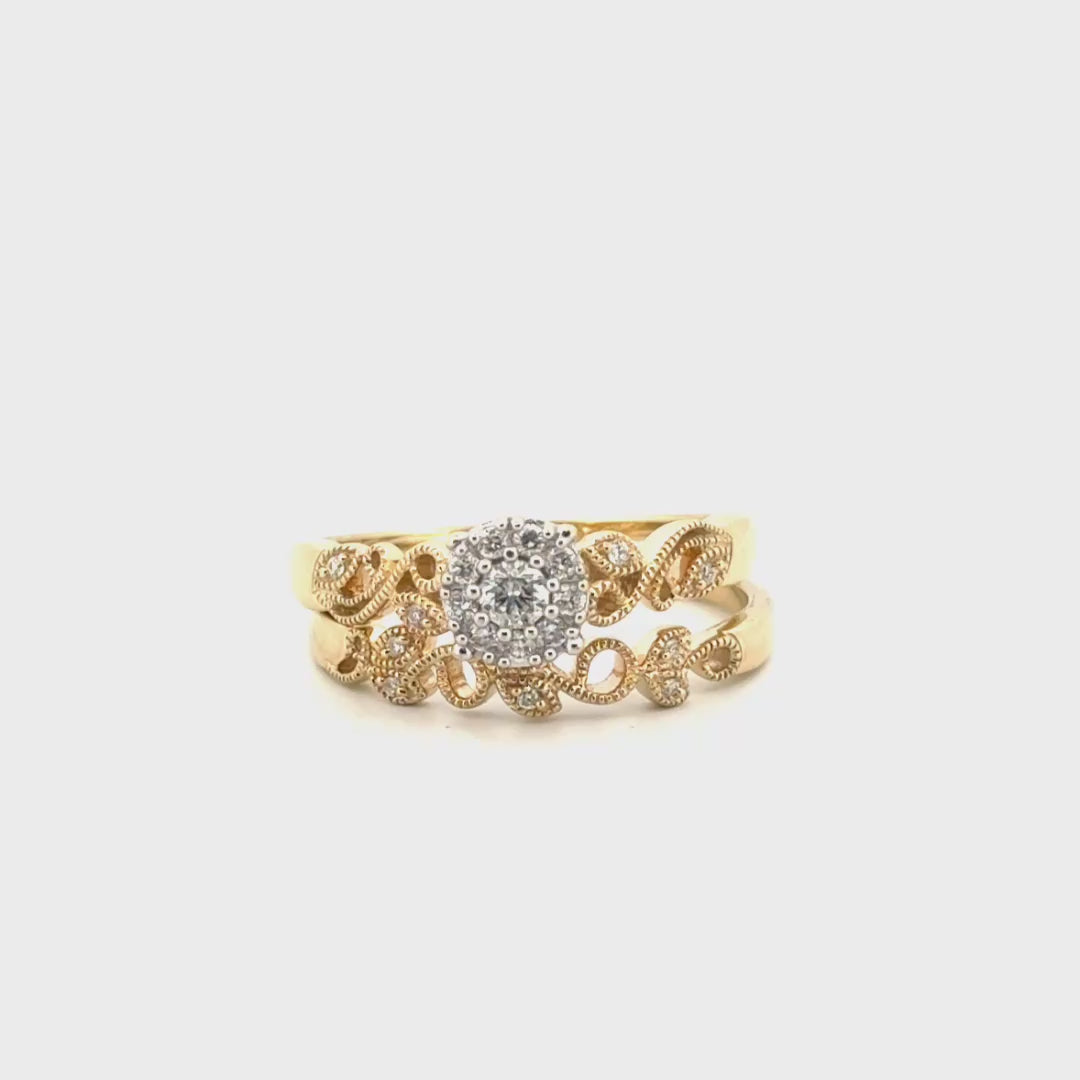 Natural Diamond Diamond Ring Set in 10K Yellow Gold Floral Style Band