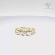 Natural Round Diamond Bezel Set in 14K Two Tone Yellow & White Gold Mounting Sz 7