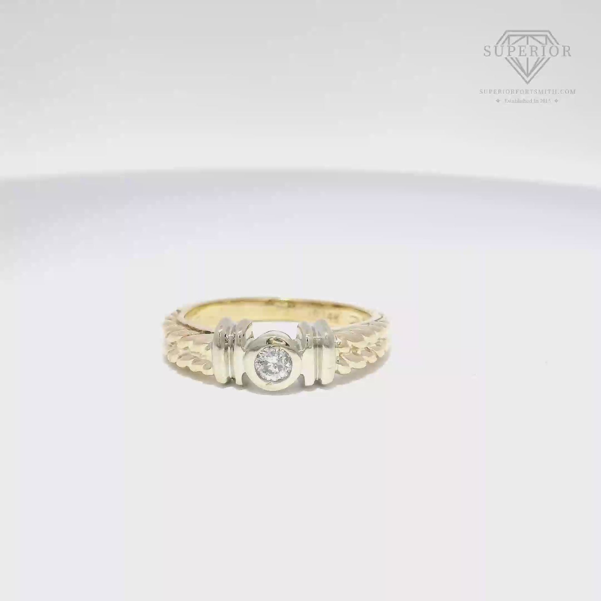 Natural Round Diamond Bezel Set in 14K Two Tone Yellow & White Gold Mounting