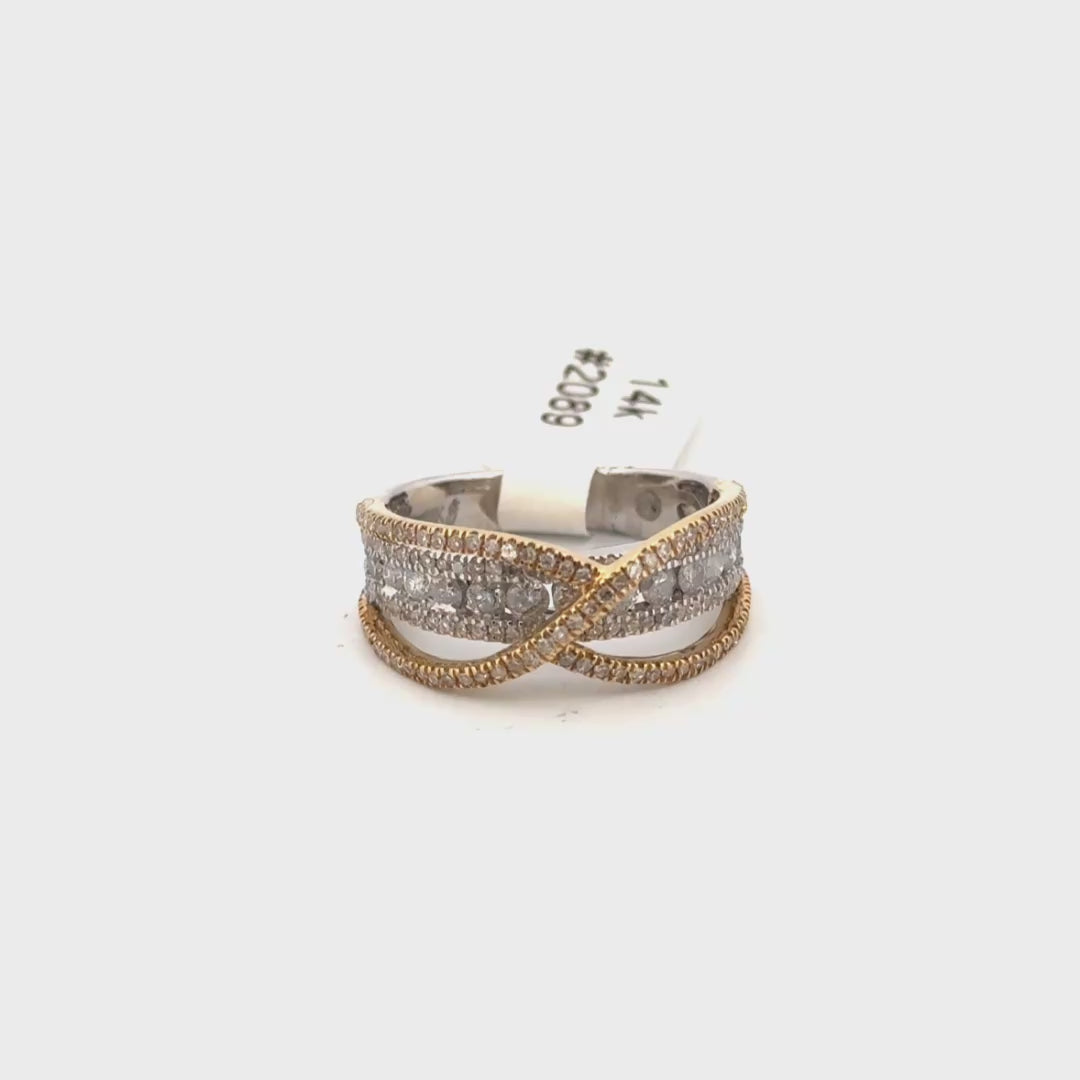 Two Tone 14k Gold & Diamond Crossover Ring