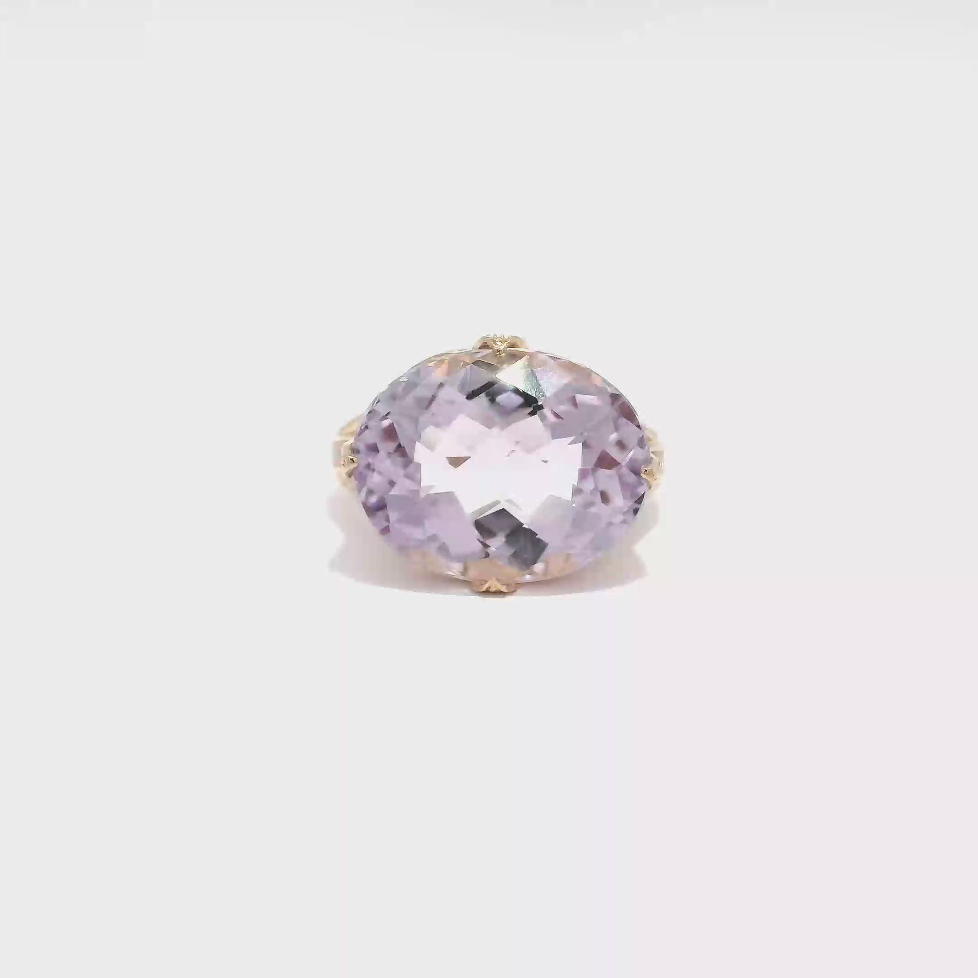 Oval Cut East to West Set Amethyst Ornate Style Estate Ring Set in 18K Rose Gold