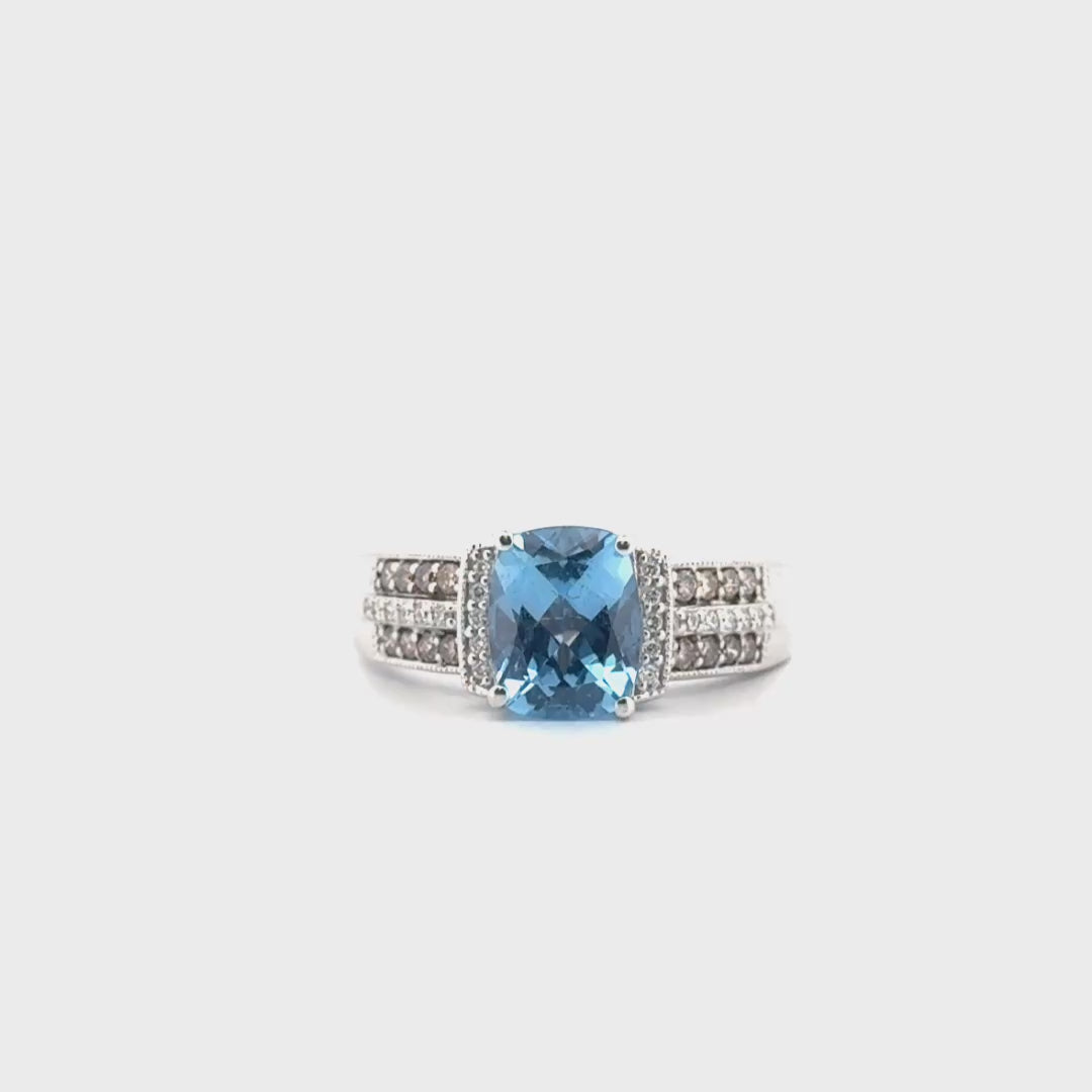 Blue Topaz & Diamond Ring Set in 14K White Gold