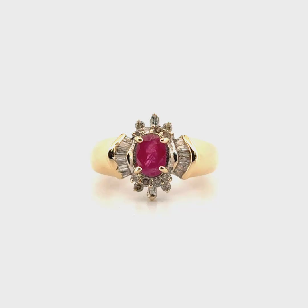 Natural Ruby & Diamond Fashion Ring in 14K Yellow Gold