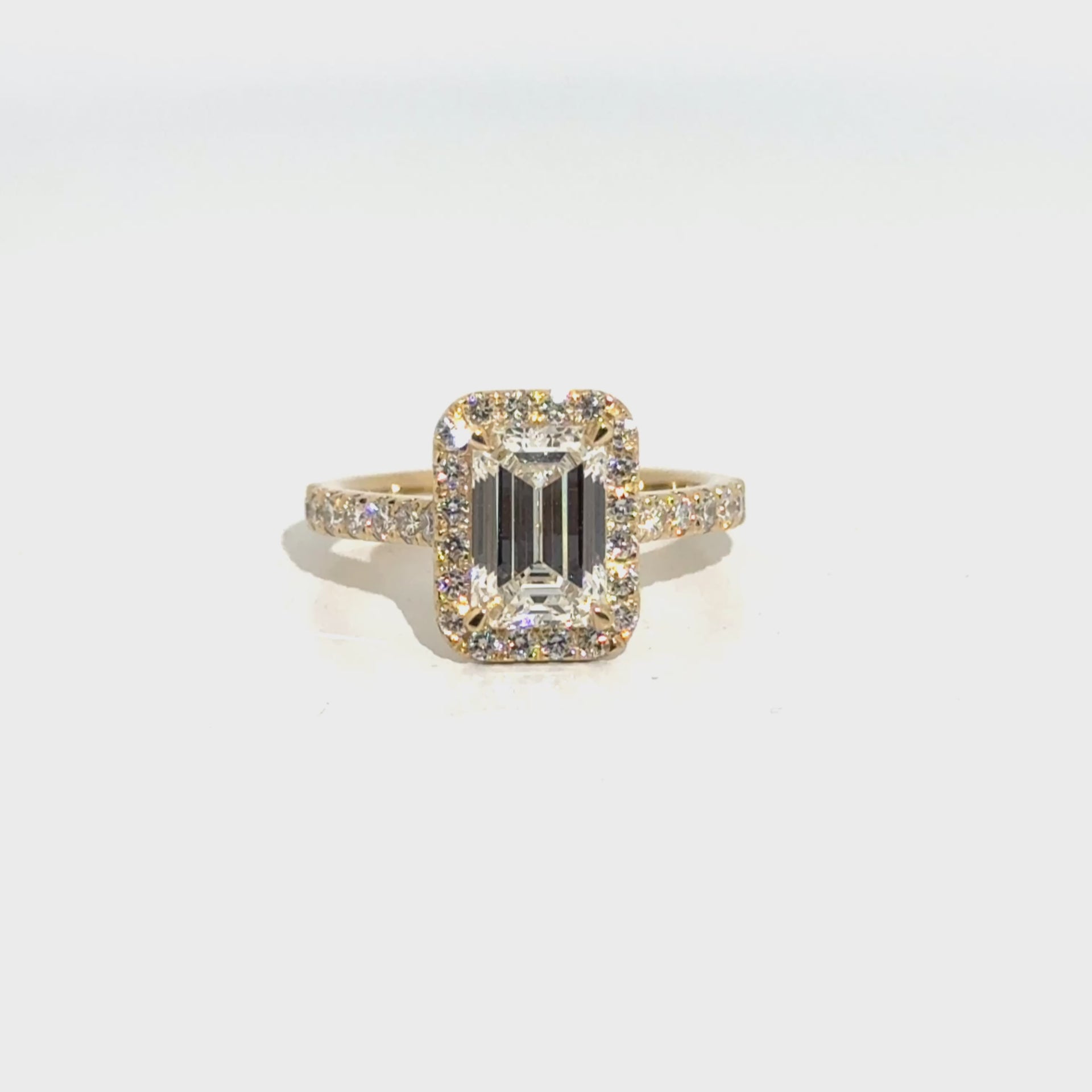 2.01ct. E VS1 Lab Grown Emerald Cut in 14K Yellow Gold Cathedral