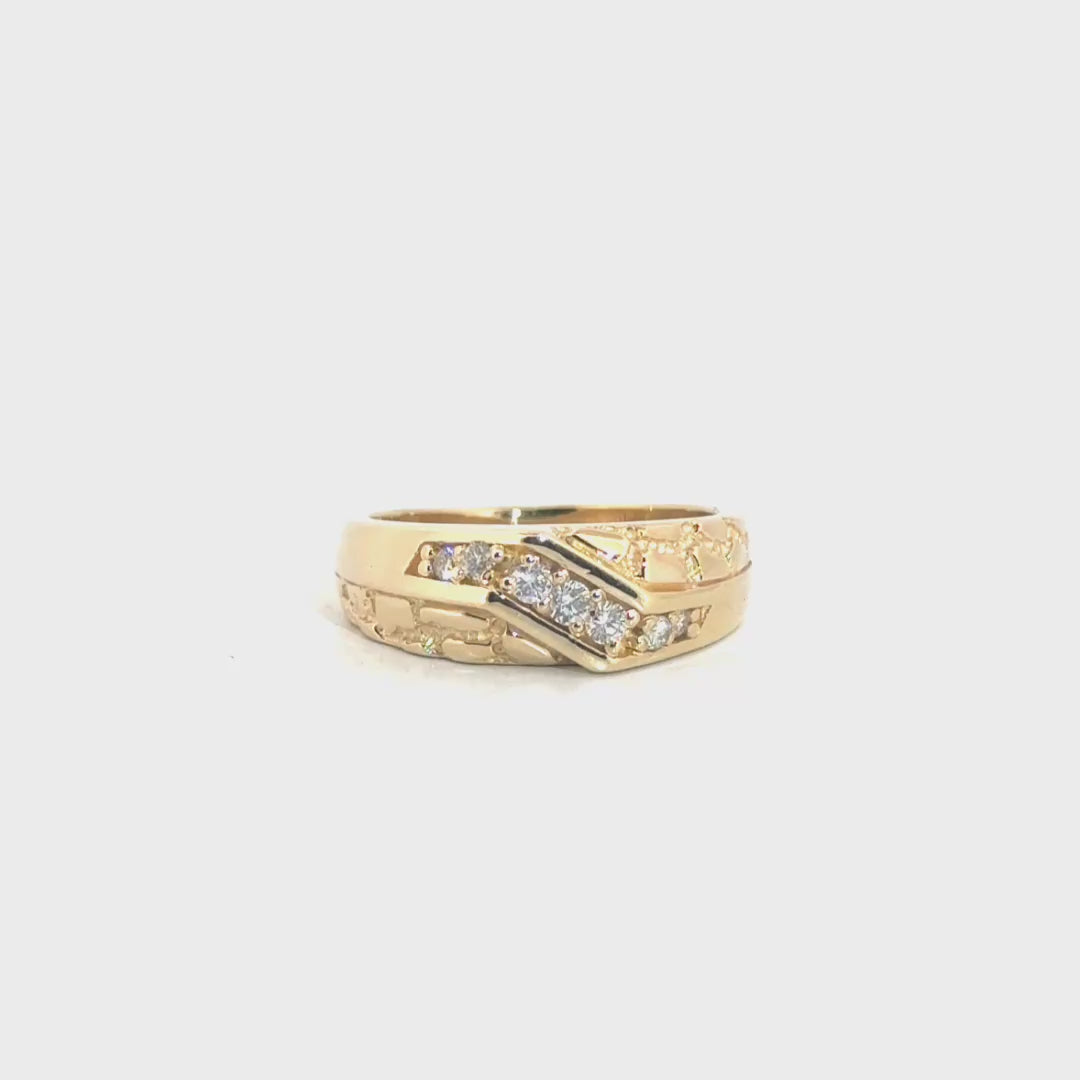 Natural Diamond Nugget Style Men's Ring in 14K Yellow Gold