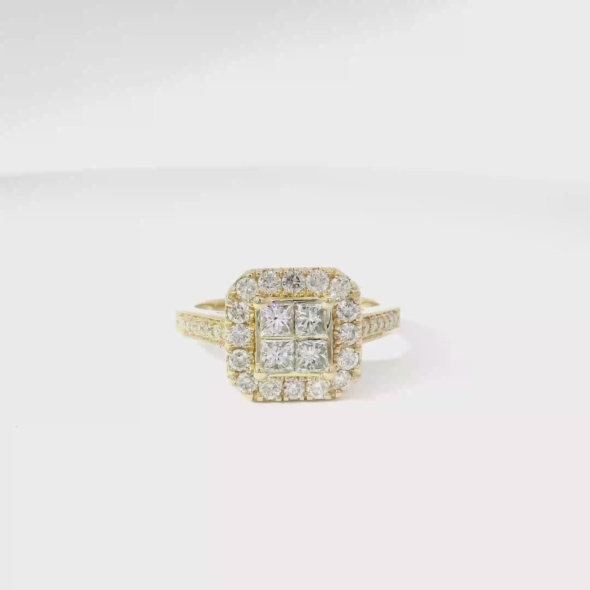 Natural Quad Set Engagement Ring in Halo with Matching Guard Set in 14K Yellow Gold