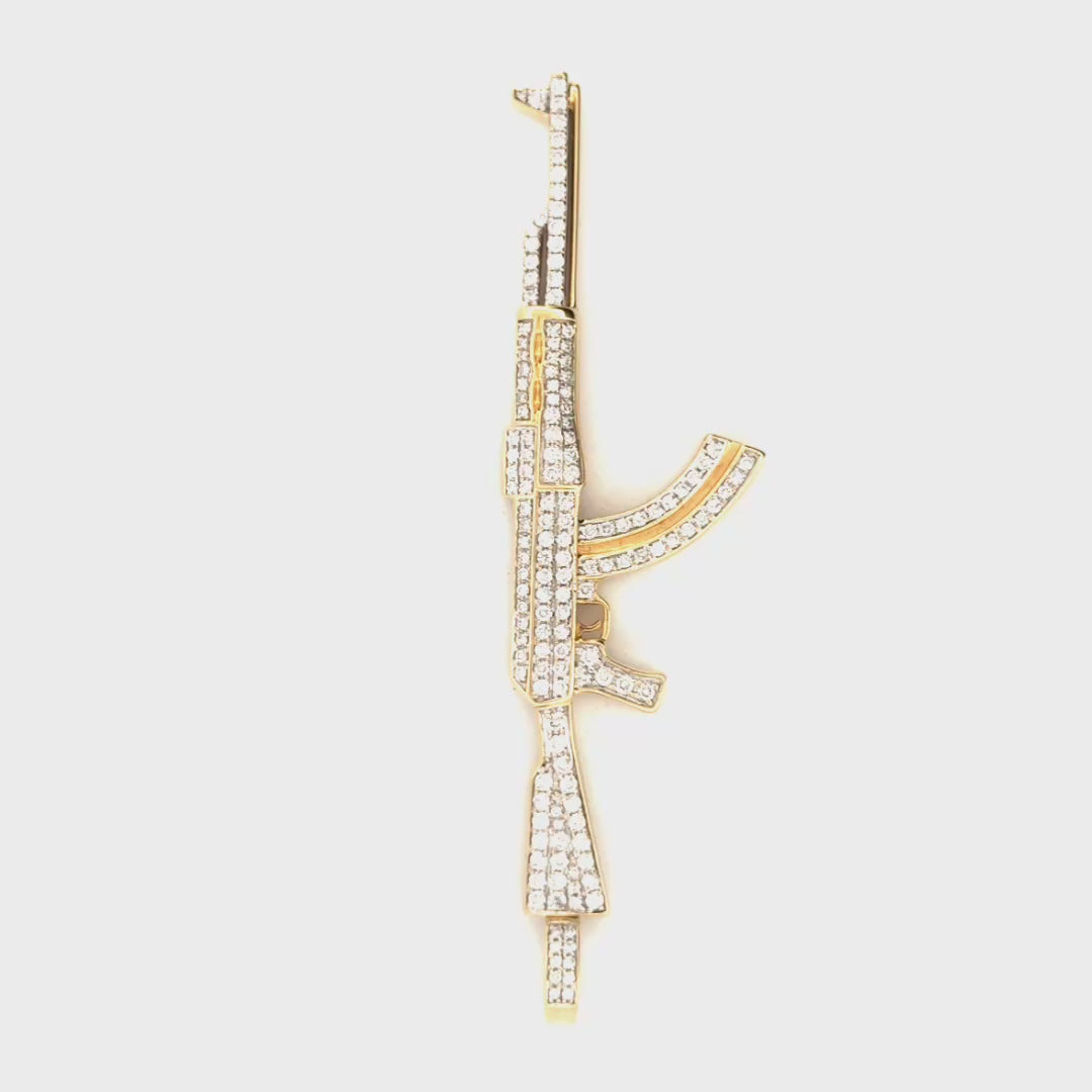 1.4cttw. Natural Diamond Encrusted AK-47 Pendant in 10K Yellow Gold