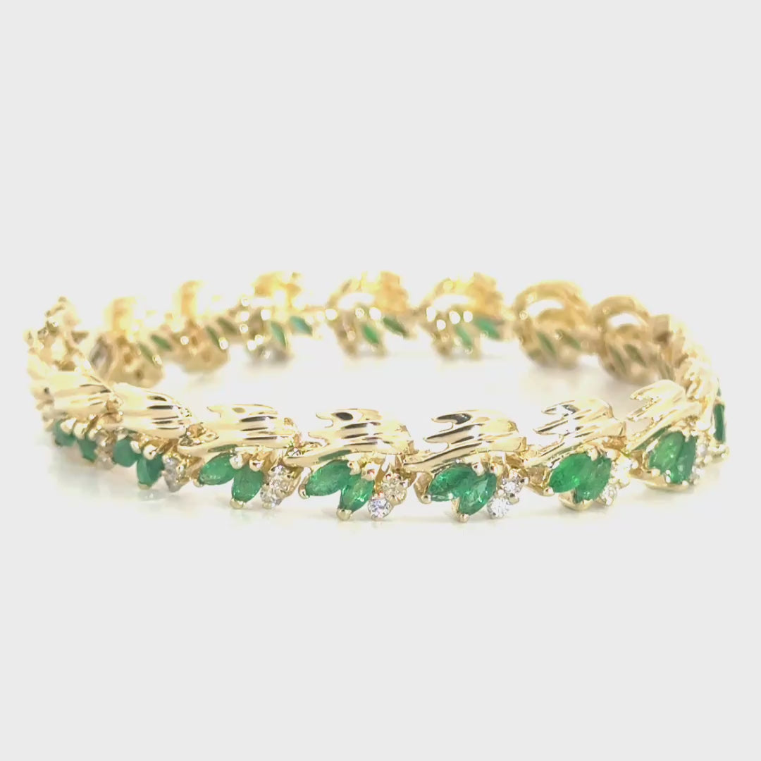 Natural Emerald & Diamond Bracelet in 14K Yellow Gold
